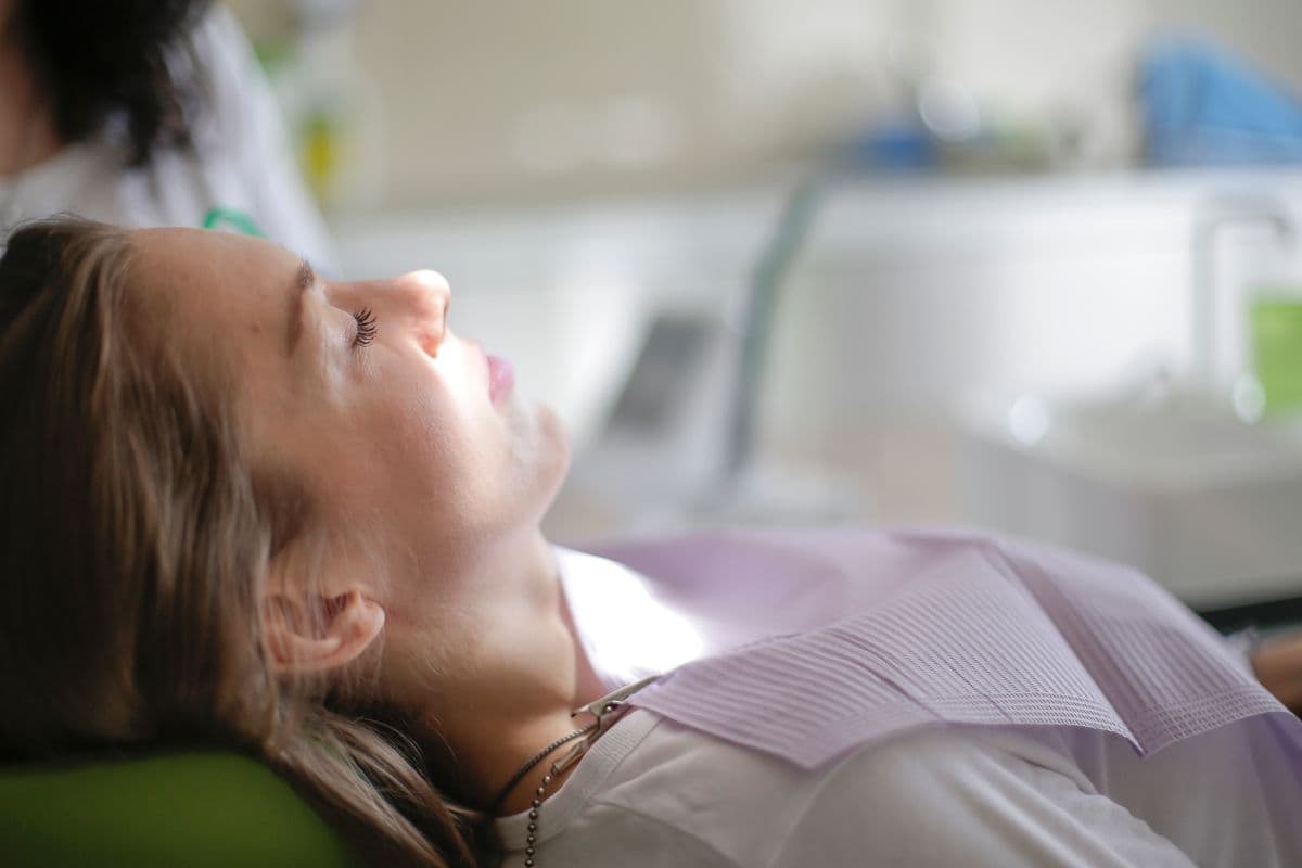 A patient relaxing during a dental check-up